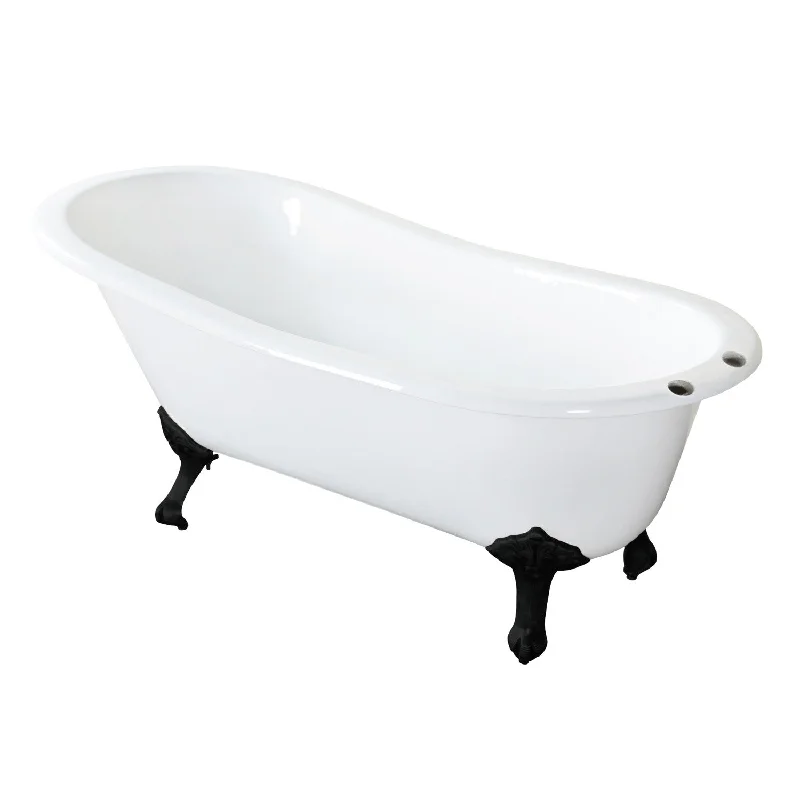 Aqua Eden NHVCT7D653129B0 61-Inch Cast Iron Oval Single Slipper Clawfoot Tub (7-Inch Faucet Drillings), White/Matte Black