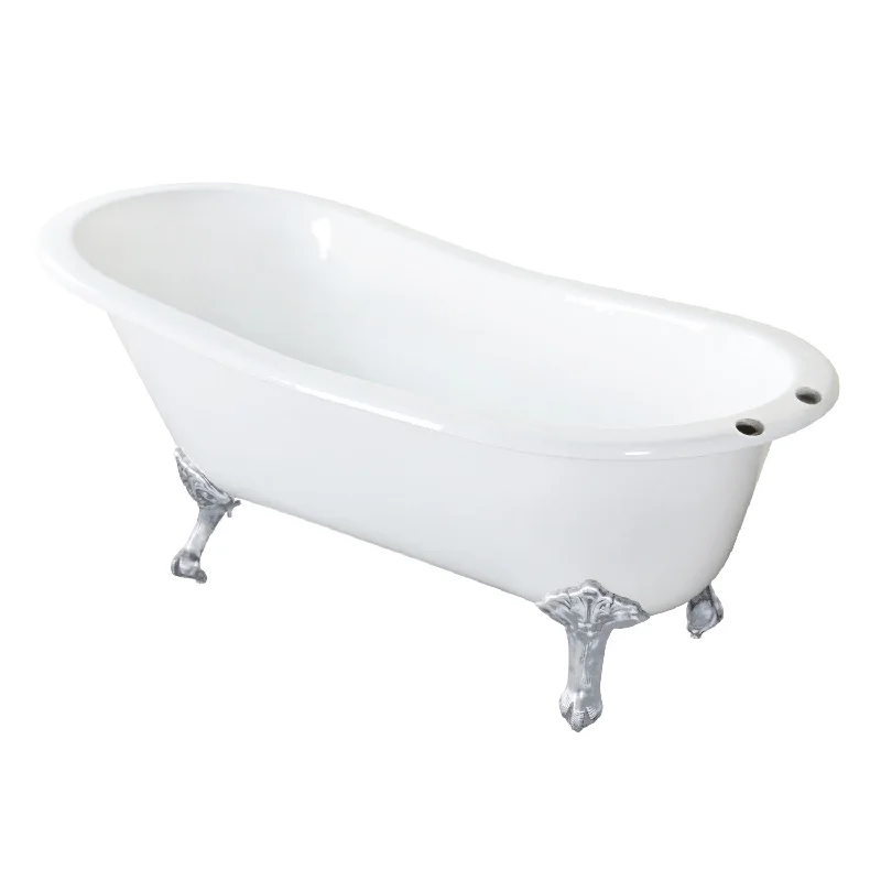 Aqua Eden NHVCT7D653129B1 61-Inch Cast Iron Oval Single Slipper Clawfoot Tub (7-Inch Faucet Drillings), White/Polished Chrome