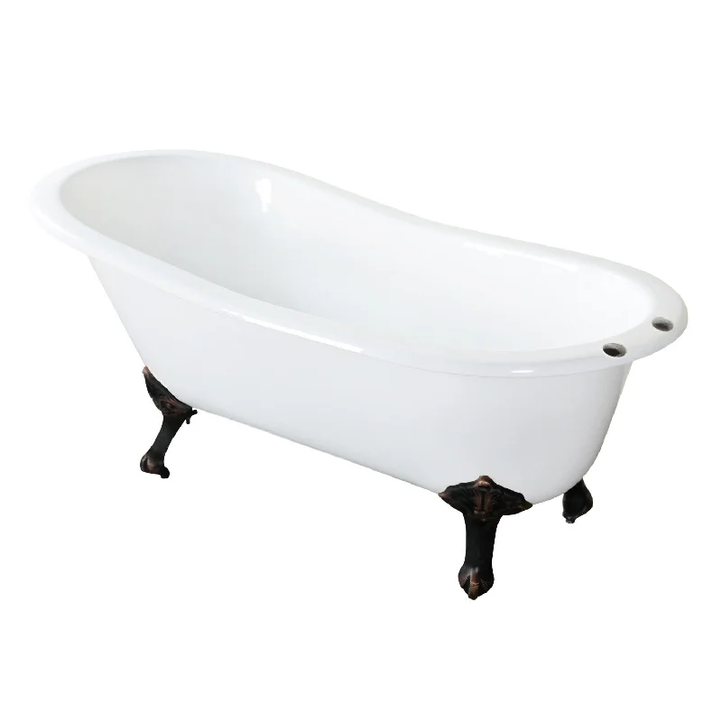 Aqua Eden NHVCT7D653129B5 61-Inch Cast Iron Oval Single Slipper Clawfoot Tub (7-Inch Faucet Drillings), White/Oil Rubbed Bronze