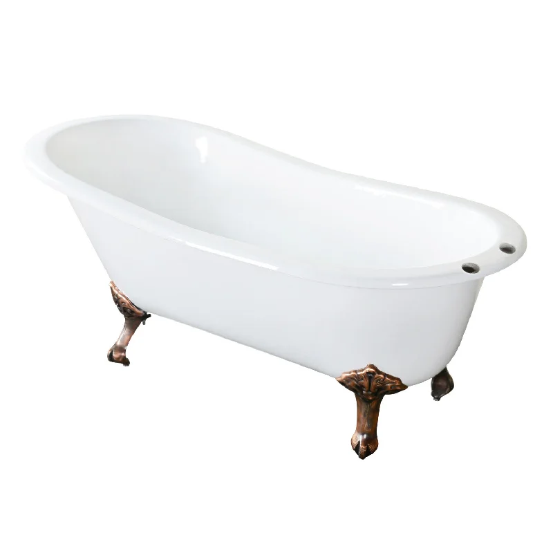 Aqua Eden NHVCT7D653129B6 61-Inch Cast Iron Oval Single Slipper Clawfoot Tub (7-Inch Faucet Drillings), White/Naples Bronze