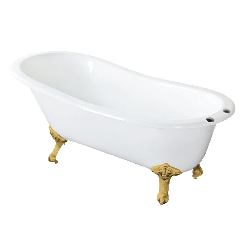 Aqua Eden NHVCT7D653129B7 61-Inch Cast Iron Oval Single Slipper Clawfoot Tub (7-Inch Faucet Drillings), White/Brushed Brass