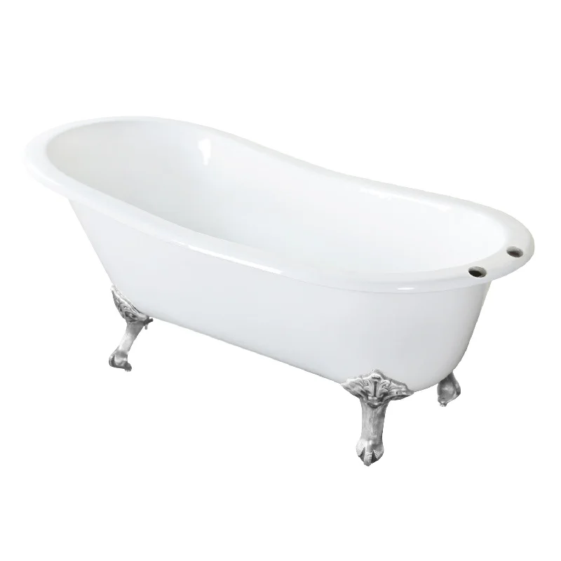 Aqua Eden NHVCT7D653129B8 61-Inch Cast Iron Oval Single Slipper Clawfoot Tub (7-Inch Faucet Drillings), White/Brushed Nickel