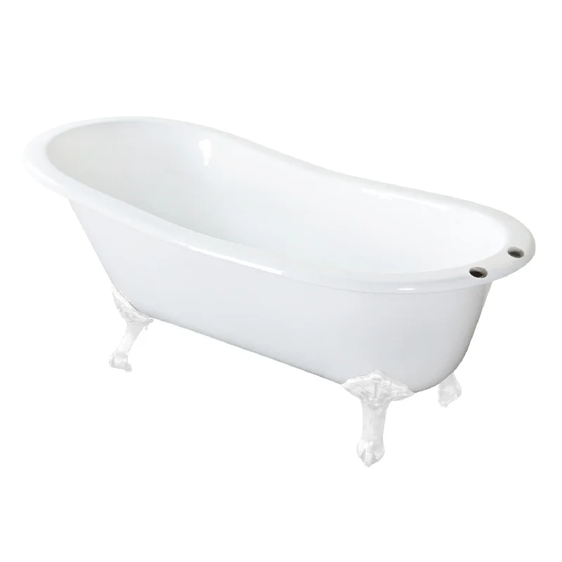 Aqua Eden NHVCT7D653129BW 61-Inch Cast Iron Oval Single Slipper Clawfoot Tub (7-Inch Faucet Drillings), White