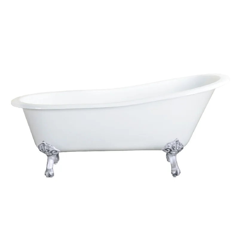 Aqua Eden NHVCTND653129B1 61-Inch Cast Iron Oval Single Slipper Clawfoot Tub (No Faucet Drillings), White/Polished Chrome