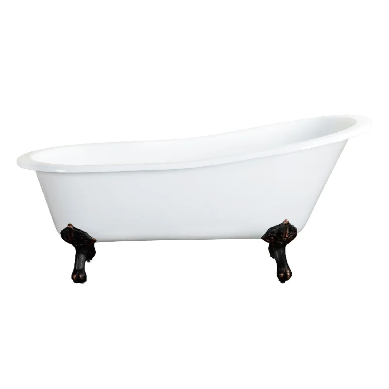 Aqua Eden NHVCTND653129B5 61-Inch Cast Iron Oval Single Slipper Clawfoot Tub (No Faucet Drillings), White/Oil Rubbed Bronze