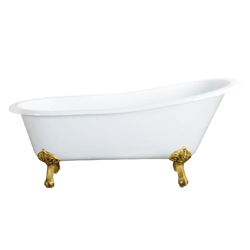 Aqua Eden NHVCTND653129B7 61-Inch Cast Iron Oval Single Slipper Clawfoot Tub (No Faucet Drillings), White/Brushed Brass