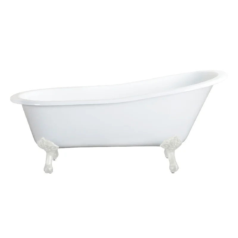 Aqua Eden NHVCTND653129BW 61-Inch Cast Iron Oval Single Slipper Clawfoot Tub (No Faucet Drillings), White