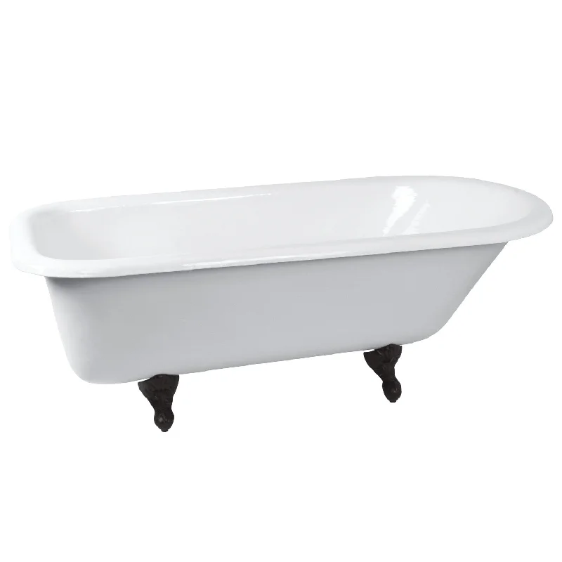 Aqua Eden NHVCTND673123T0 66-Inch Cast Iron Oval Rectangular Roll Top Clawfoot Tub (No Faucet Drillings), White/Matte Black