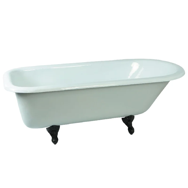 Aqua Eden NHVCTND673123T5 66-Inch Cast Iron Oval Rectangular Roll Top Clawfoot Tub (No Faucet Drillings), White/Oil Rubbed Bronze