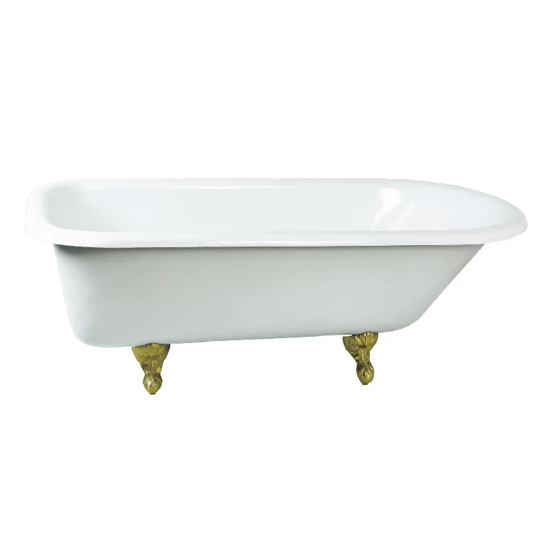 Aqua Eden NHVCTND673123T7 66-Inch Cast Iron Oval Rectangular Roll Top Clawfoot Tub (No Faucet Drillings), White/Brushed Brass