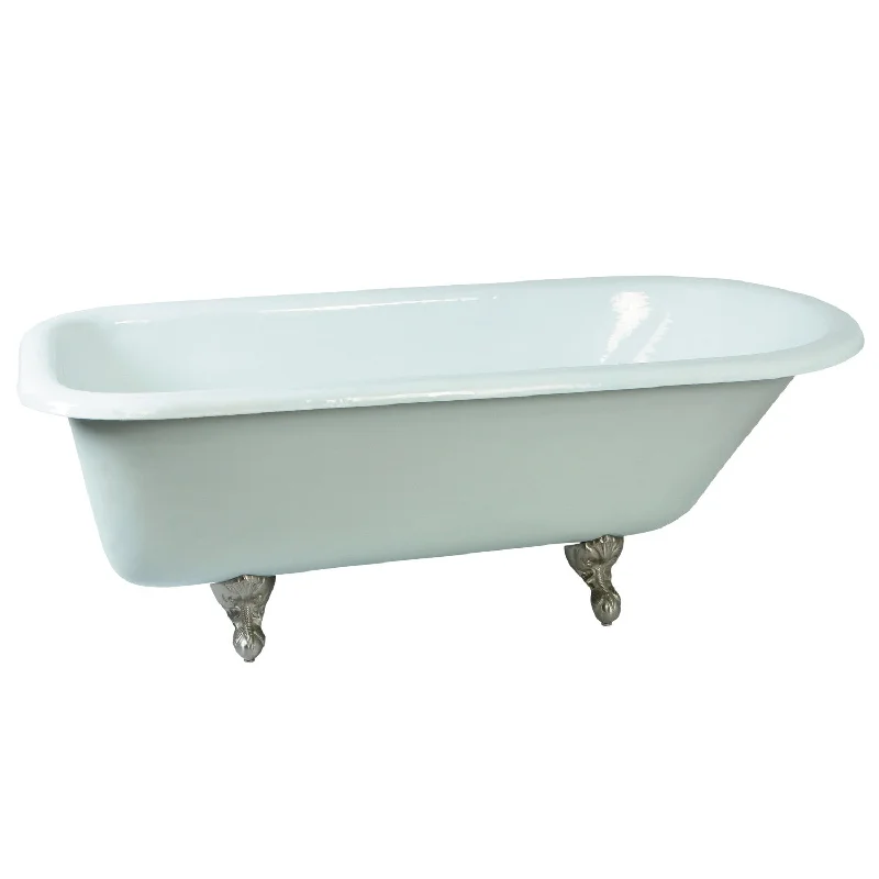 Aqua Eden NHVCTND673123T8 66-Inch Cast Iron Oval Rectangular Roll Top Clawfoot Tub (No Faucet Drillings), White/Brushed Nickel