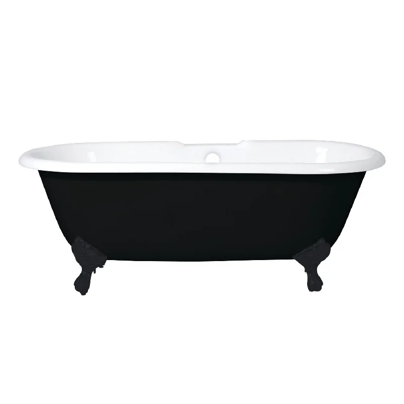 Aqua Eden VBT7D663013NB0 66-Inch Cast Iron Oval Double Ended Clawfoot Tub (7-Inch Faucet Drillings), Black/White/Matte Black