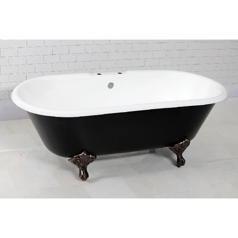 Aqua Eden VBT7D663013NB5 66-Inch Cast Iron Oval Double Ended Clawfoot Tub (7-Inch Faucet Drillings), Black/White/Oil Rubbed Bronze