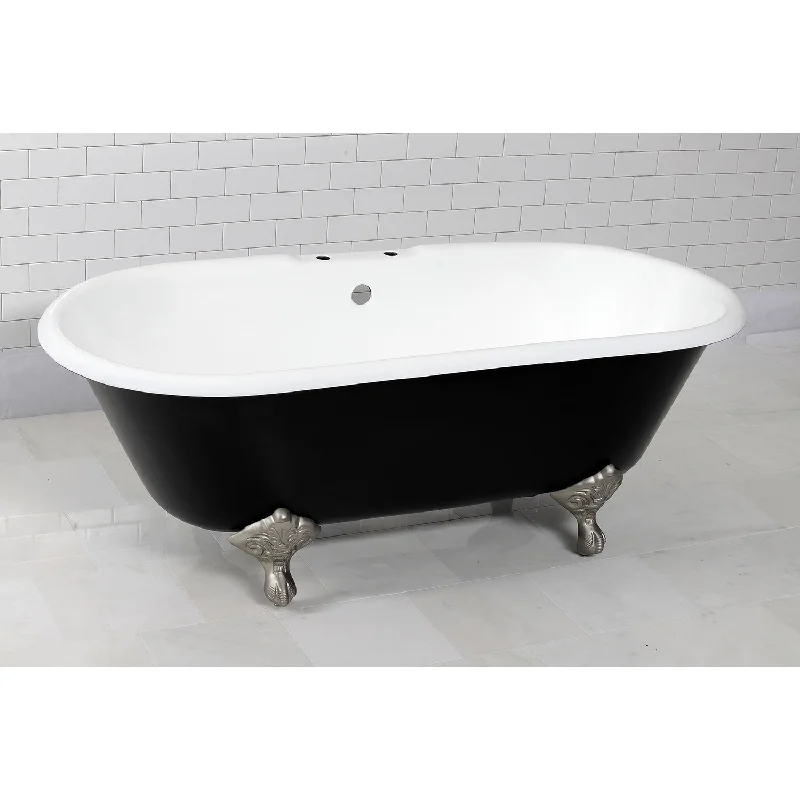 Aqua Eden VBT7D663013NB8 66-Inch Cast Iron Oval Double Ended Clawfoot Tub (7-Inch Faucet Drillings), Black/White/Brushed Nickel