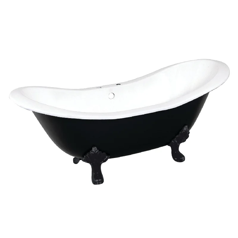 Aqua Eden VBT7D7231NC0 72-Inch Cast Iron Oval Double Slipper Clawfoot Tub (7-Inch Faucet Drillings), White/Matte Black