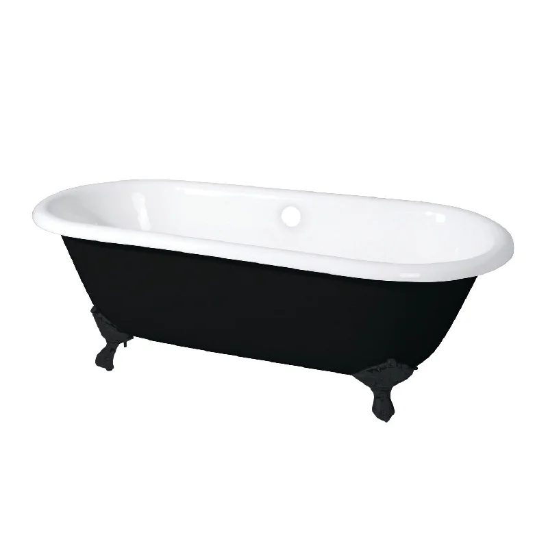 Aqua Eden VBTND663013NB0 66-Inch Cast Iron Oval Double Ended Clawfoot Tub (No Faucet Drillings), White/Matte Black