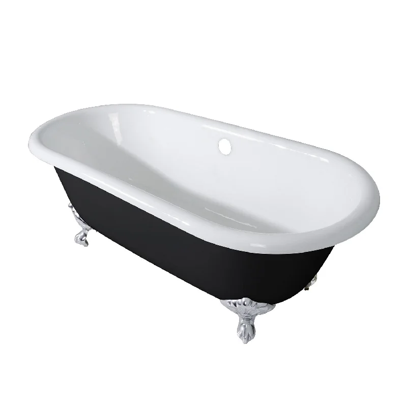 Aqua Eden VBTND663013NB1 66-Inch Cast Iron Oval Double Ended Clawfoot Tub (No Faucet Drillings), Black/White/Polished Chrome