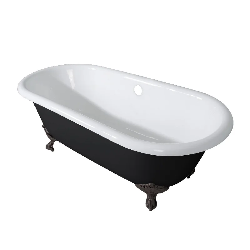 Aqua Eden VBTND663013NB5 66-Inch Cast Iron Oval Double Ended Clawfoot Tub (No Faucet Drillings), Black/White/Oil Rubbed Bronze