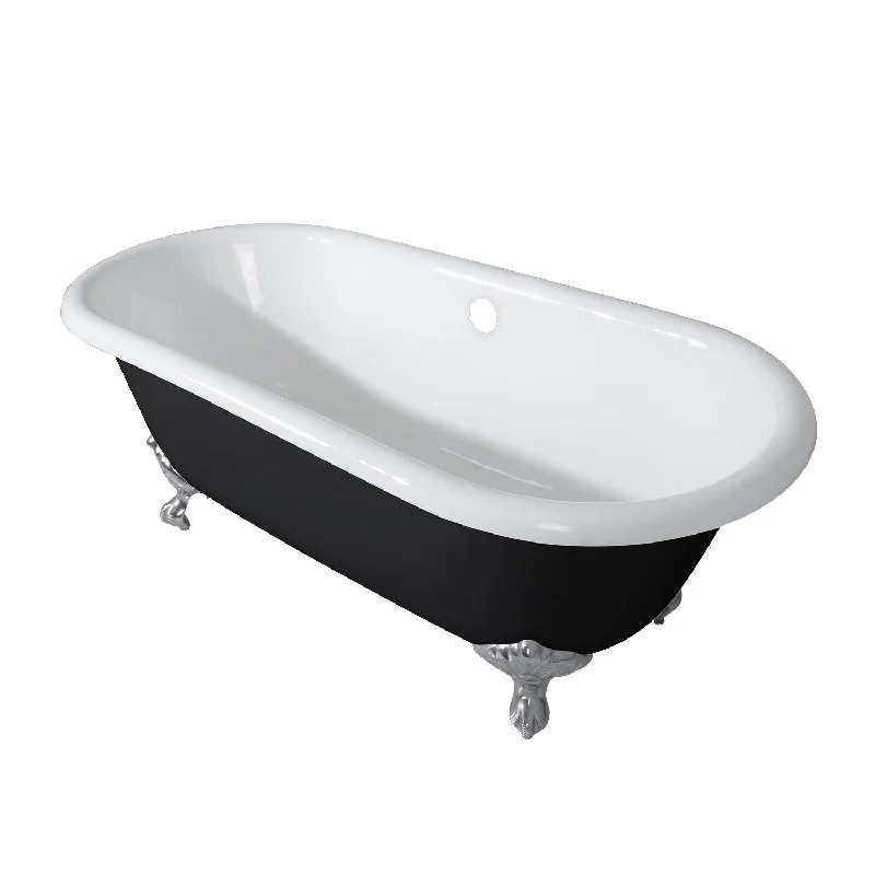 Aqua Eden VBTND663013NB8 66-Inch Cast Iron Oval Double Ended Clawfoot Tub (No Faucet Drillings), Black/White/Brushed Nickel