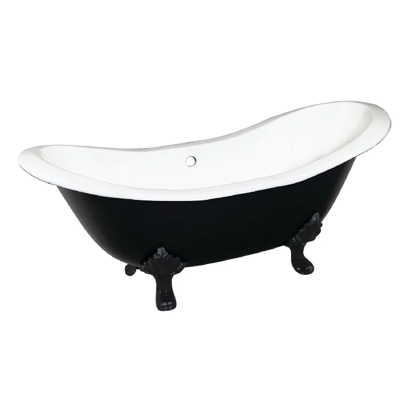 Aqua Eden VBTND7231NC0 72-Inch Cast Iron Oval Double Slipper Clawfoot Tub (No Faucet Drillings), White/Matte Black