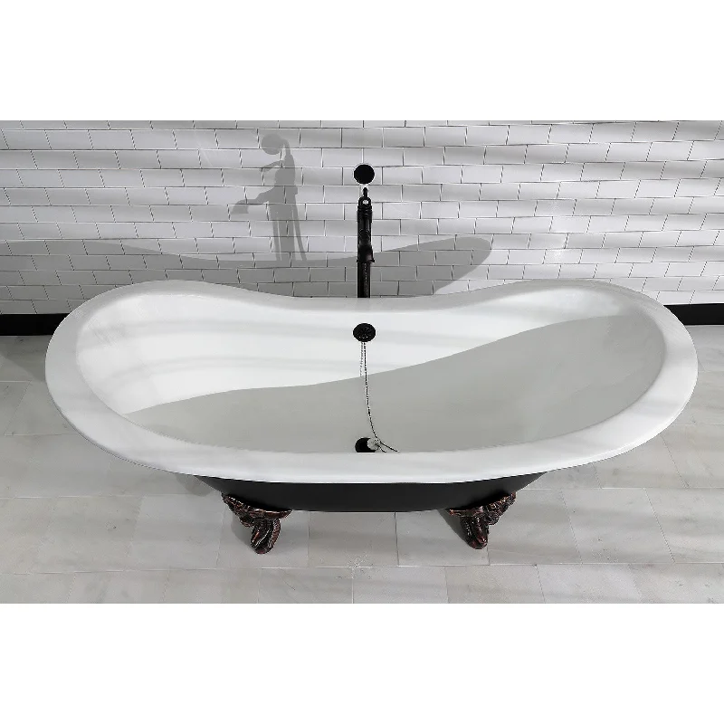 Aqua Eden VBTND7231NC5 72-Inch Cast Iron Oval Double Slipper Clawfoot Tub (No Faucet Drillings), Black/White/Oil Rubbed Bronze