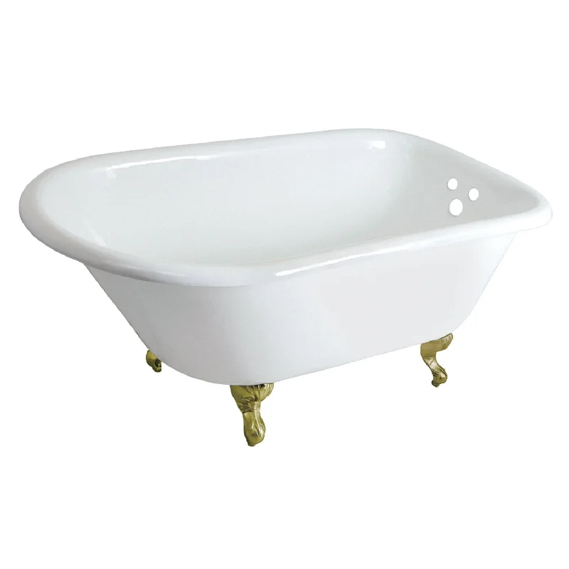 Aqua Eden VCT3D483018NT7 48-Inch Cast Iron D-Shaped Roll Top Clawfoot Tub (3-3/8-Inch Wall Drillings), White/Brushed Brass