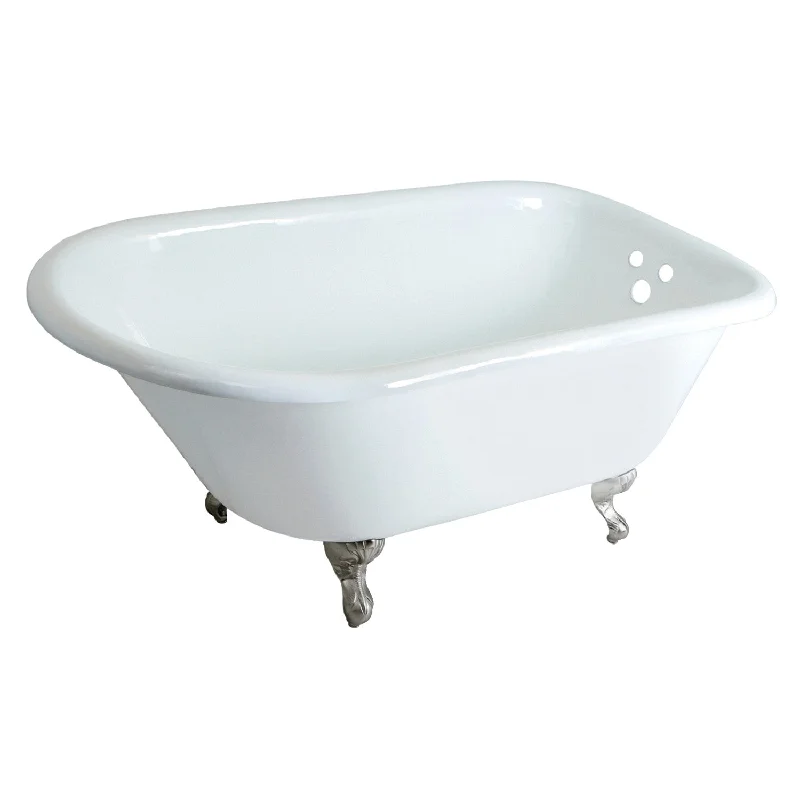 Aqua Eden VCT3D483018NT8 48-Inch Cast Iron D-Shaped Roll Top Clawfoot Tub (3-3/8-Inch Wall Drillings), White/Brushed Nickel