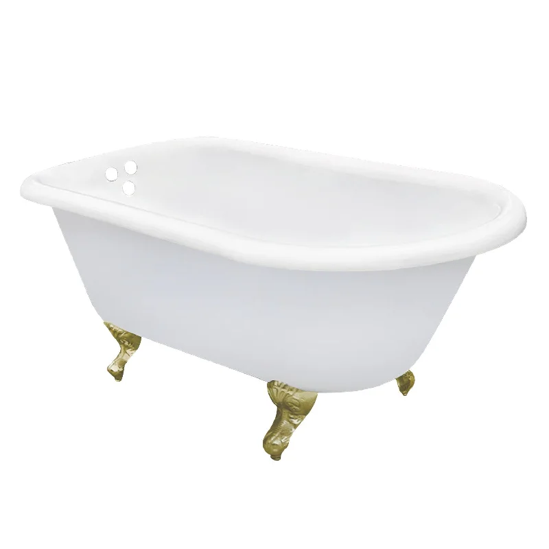 Aqua Eden VCT3D543019NT7 54-Inch Cast Iron Oval Rectangular Roll Top Clawfoot Tub (3-3/8-Inch Wall Drillings), White/Brushed Brass