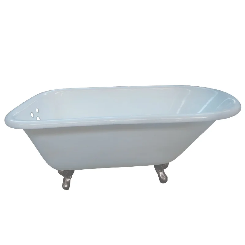 Aqua Eden VCT3D543019NT8 54-Inch Cast Iron Oval Rectangular Roll Top Clawfoot Tub (3-3/8-Inch Wall Drillings), White/Brushed Nickel