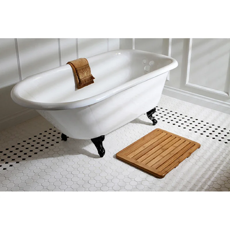 Aqua Eden VCT3D663019NT0 66-Inch Cast Iron Oval Rectangular Roll Top Clawfoot Tub (3-3/8-Inch Wall Drillings), White/Matte Black