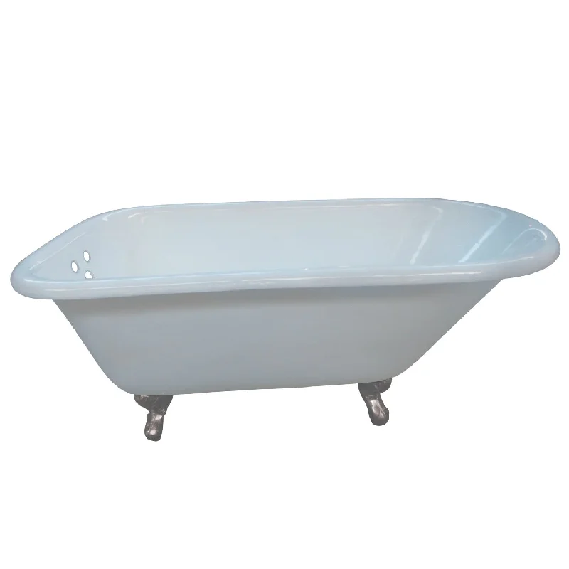 Aqua Eden VCT3D663019NT8 66-Inch Cast Iron Oval Rectangular Roll Top Clawfoot Tub (3-3/8-Inch Wall Drillings), White/Brushed Nickel