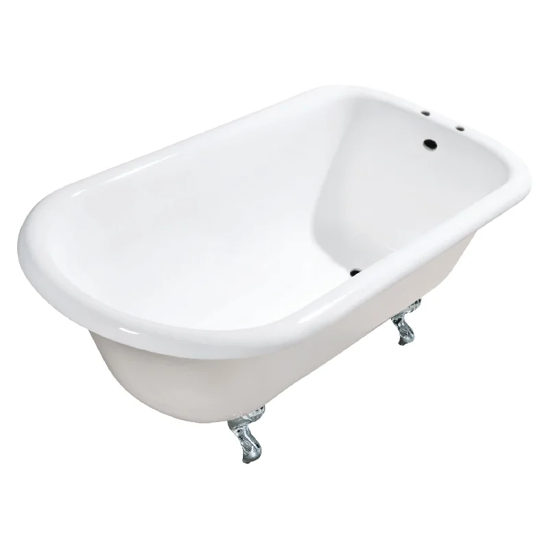 Aqua Eden VCT7D483117W1 48-Inch Cast Iron D-Shaped Roll Top Clawfoot Tub (7-Inch Faucet Drillings), White/Polished Chrome