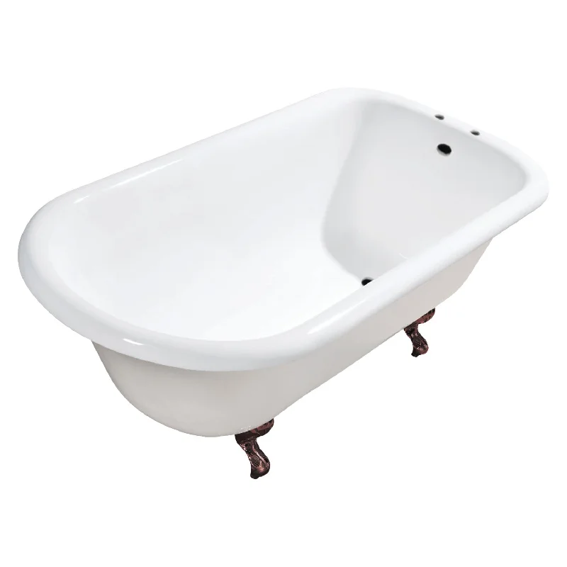 Aqua Eden VCT7D483117W5 48-Inch Cast Iron D-Shaped Roll Top Clawfoot Tub (7-Inch Faucet Drillings), White/Oil Rubbed Bronze