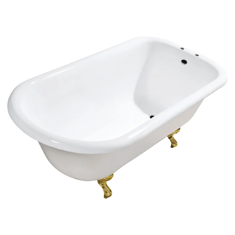 Aqua Eden VCT7D483117W7 48-Inch Cast Iron D-Shaped Roll Top Clawfoot Tub (7-Inch Faucet Drillings), White/Brushed Brass