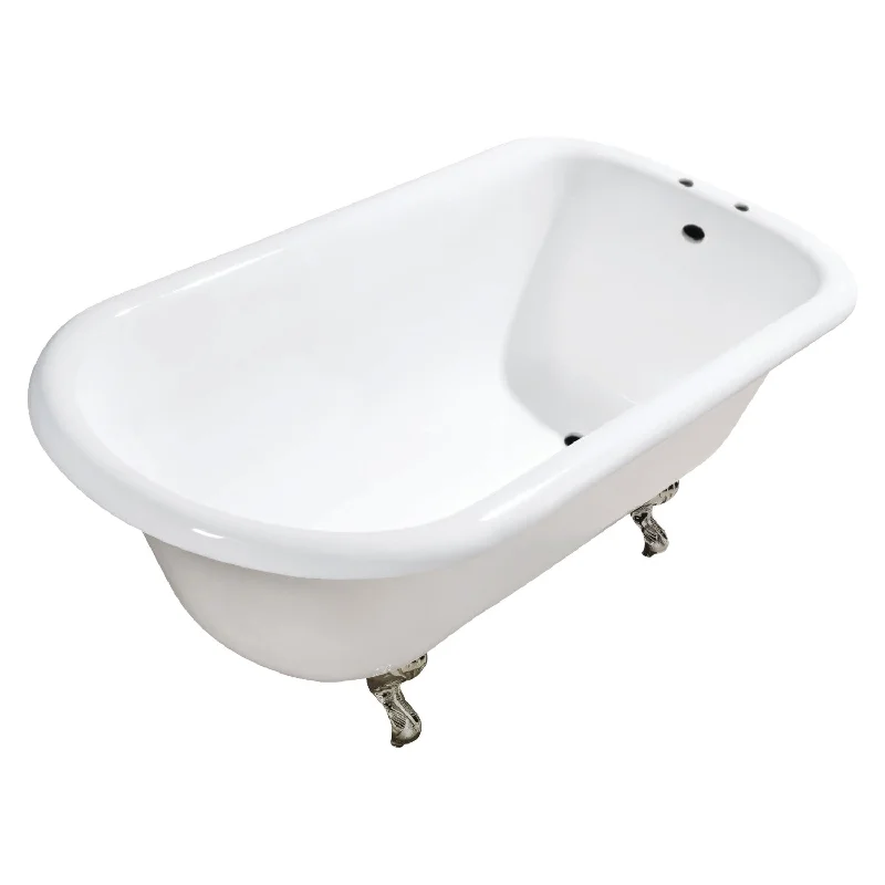 Aqua Eden VCT7D483117W8 48-Inch Cast Iron D-Shaped Roll Top Clawfoot Tub (7-Inch Faucet Drillings), White/Brushed Nickel