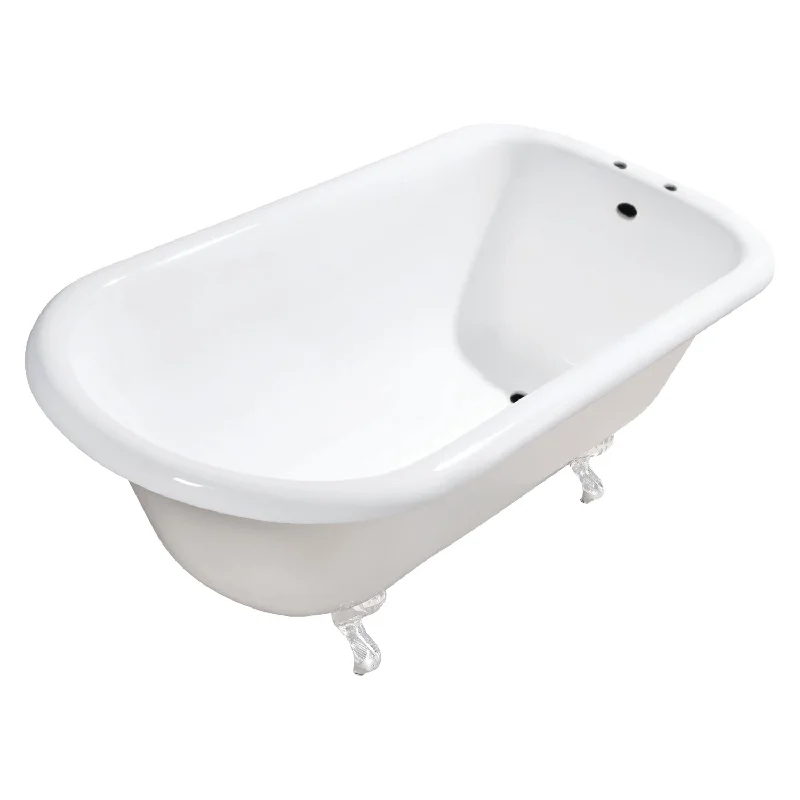 Aqua Eden VCT7D483117WH 48-Inch Cast Iron D-Shaped Roll Top Clawfoot Tub (7-Inch Faucet Drillings), White