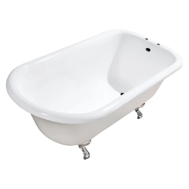 Aqua Eden VCT7D543019W6 54-Inch Cast Iron D-Shaped Roll Top Clawfoot Tub (7-Inch Faucet Drillings), White/Polished Nickel