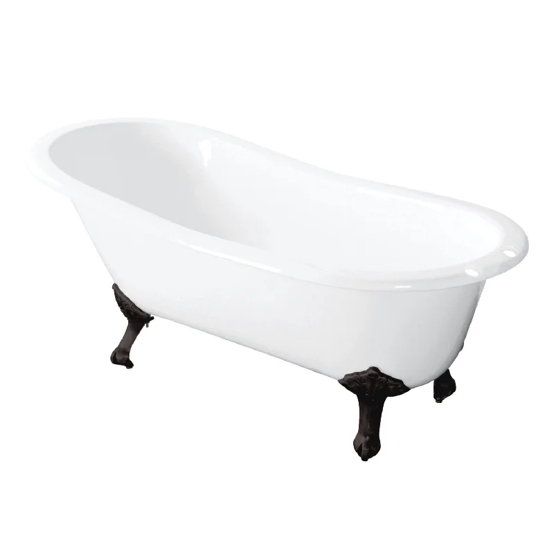 Tazatina VCT7D5431B0 54-Inch Cast Iron Oval Single Slipper Clawfoot Tub (7-Inch Faucet Drillings), White/Matte Black