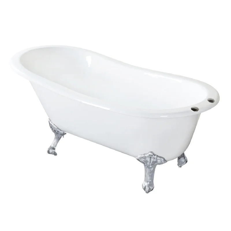 Tazatina VCT7D5431B1 54-Inch Cast Iron Oval Single Slipper Clawfoot Tub (7-Inch Faucet Drillings), White/Polished Chrome