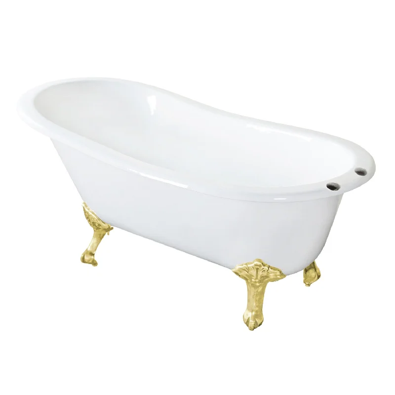 Tazatina VCT7D5431B2 54-Inch Cast Iron Oval Single Slipper Clawfoot Tub (7-Inch Faucet Drillings), White/Polished Brass