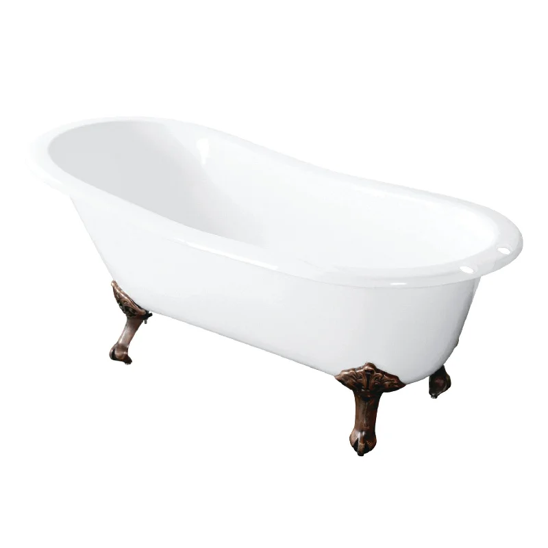 Tazatina VCT7D5431B5 54-Inch Cast Iron Oval Single Slipper Clawfoot Tub (7-Inch Faucet Drillings), White/Oil Rubbed Bronze