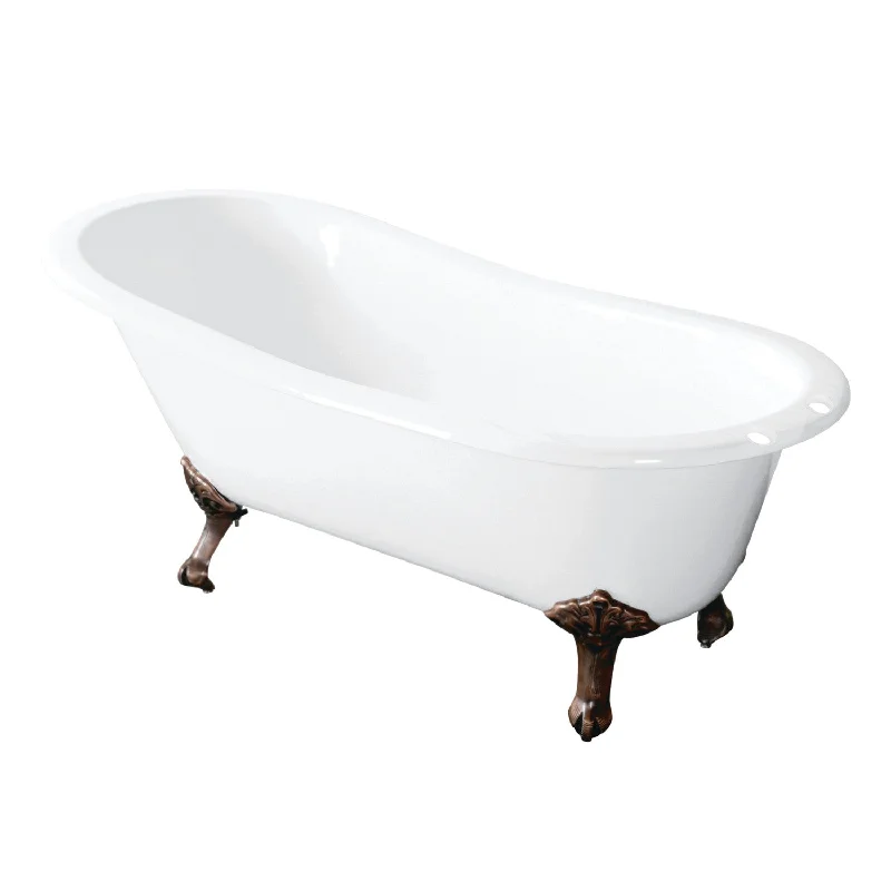 Tazatina VCT7D5431B6 54-Inch Cast Iron Oval Single Slipper Clawfoot Tub (7-Inch Faucet Drillings), White/Naples Bronze