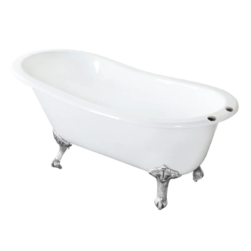 Tazatina VCT7D5431B8 54-Inch Cast Iron Oval Single Slipper Clawfoot Tub (7-Inch Faucet Drillings), White/Brushed Nickel