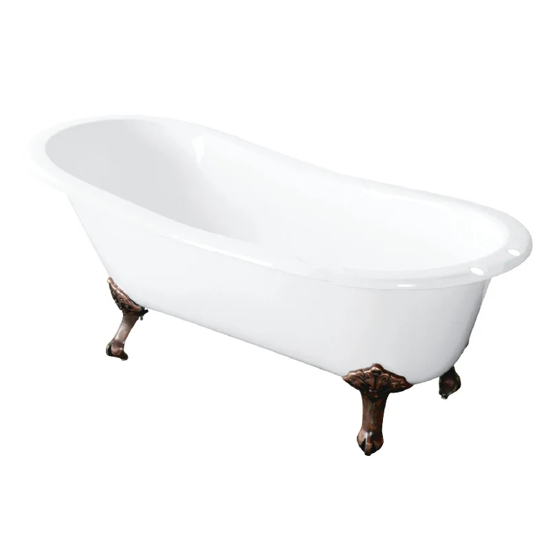 Tazatina VCT7D5731B5 57-Inch Cast Iron Oval Single Slipper Clawfoot Tub (7-Inch Faucet Drillings), White/Oil Rubbed Bronze