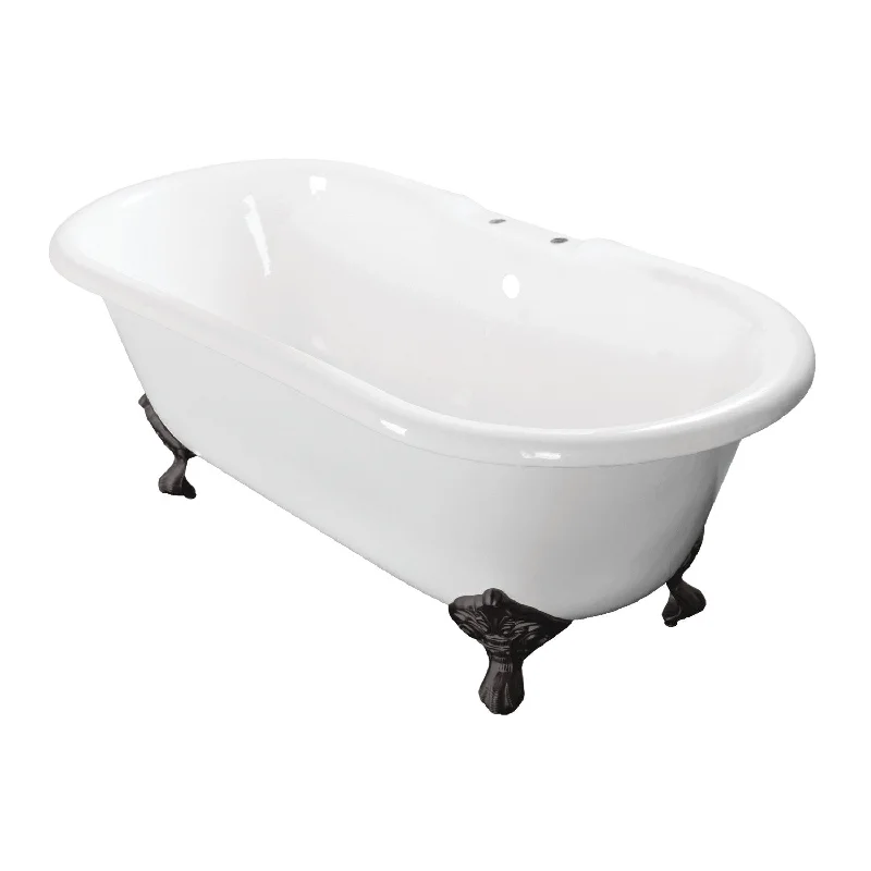 Aqua Eden VCT7D603017NB0 60-Inch Cast Iron Oval Double Ended Clawfoot Tub (7-Inch Faucet Drillings), White/Matte Black