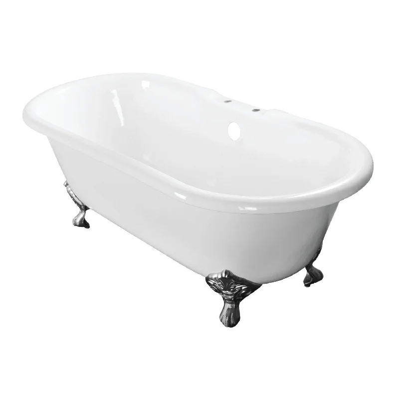 Aqua Eden VCT7D603017NB1 60-Inch Cast Iron Oval Double Ended Clawfoot Tub (7-Inch Faucet Drillings), White/Polished Chrome