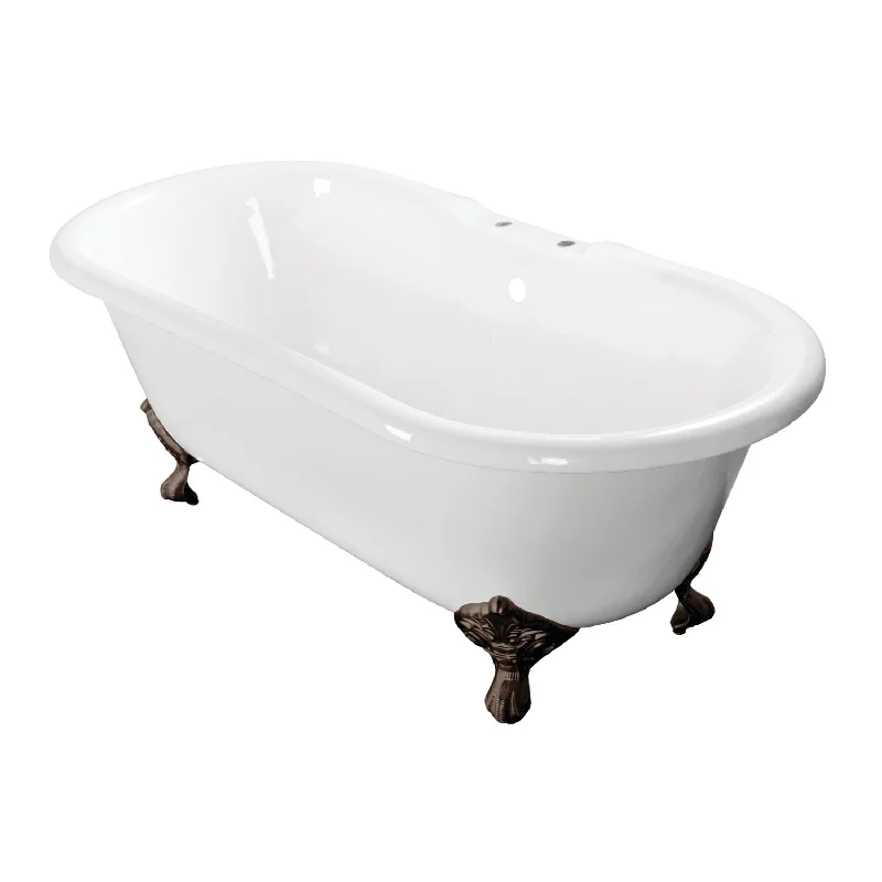 Aqua Eden VCT7D603017NB5 60-Inch Cast Iron Oval Double Ended Clawfoot Tub (7-Inch Faucet Drillings), White/Oil Rubbed Bronze