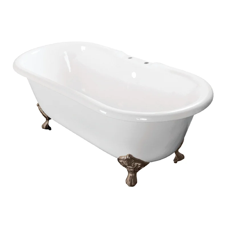 Aqua Eden VCT7D603017NB8 60-Inch Cast Iron Oval Double Ended Clawfoot Tub (7-Inch Faucet Drillings), White/Brushed Nickel