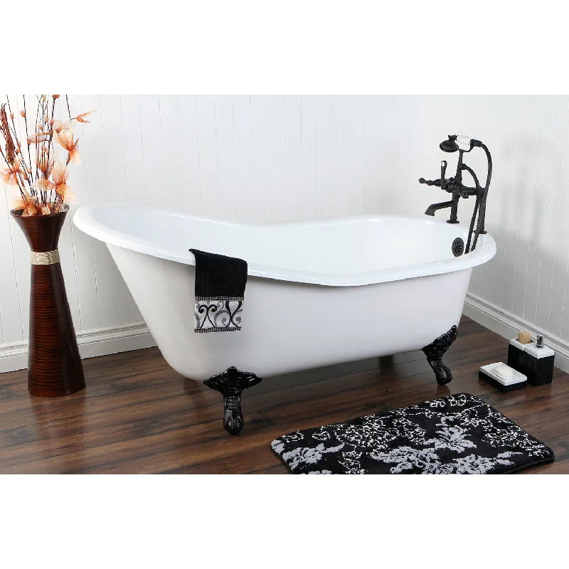 Aqua Eden VCT7D653129B5 61-Inch Cast Iron Oval Single Slipper Clawfoot Tub (7-Inch Faucet Drillings), White/Oil Rubbed Bronze