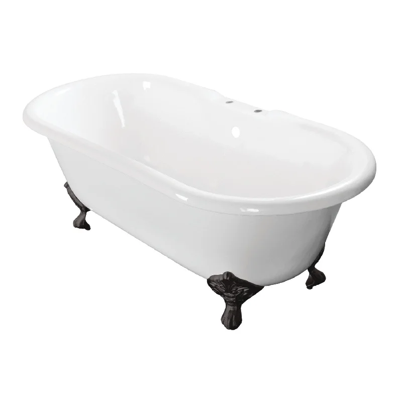 Aqua Eden VCT7D663013NB0 66-Inch Cast Iron Oval Double Ended Clawfoot Tub (7-Inch Faucet Drillings), White/Matte Black